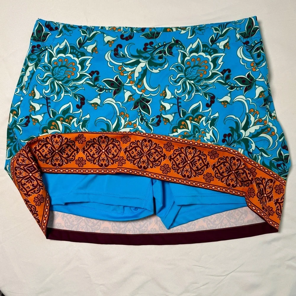Lady Hagen Golf Skort Size 10 Turquoise Bold Floral Orange Built-In Shorts